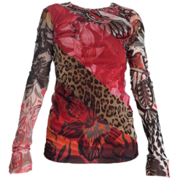 Fuzzi Jean Paul Gaultier Patchwork Mesh Top Long Sleeve Y2K Indie Sleaze Size XS - Picture 11 of 11